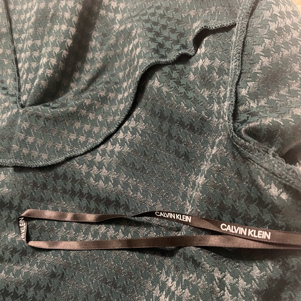 Calvin Klein Green Houndstooth Ruffle Sleeve Dress Size 6 - Picture 9 of 11